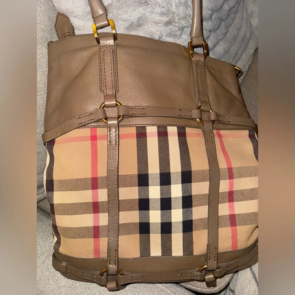 BURBERRY House Check Bridle CalfskinTote Bag vintage tan brown - Picture 11 of 17